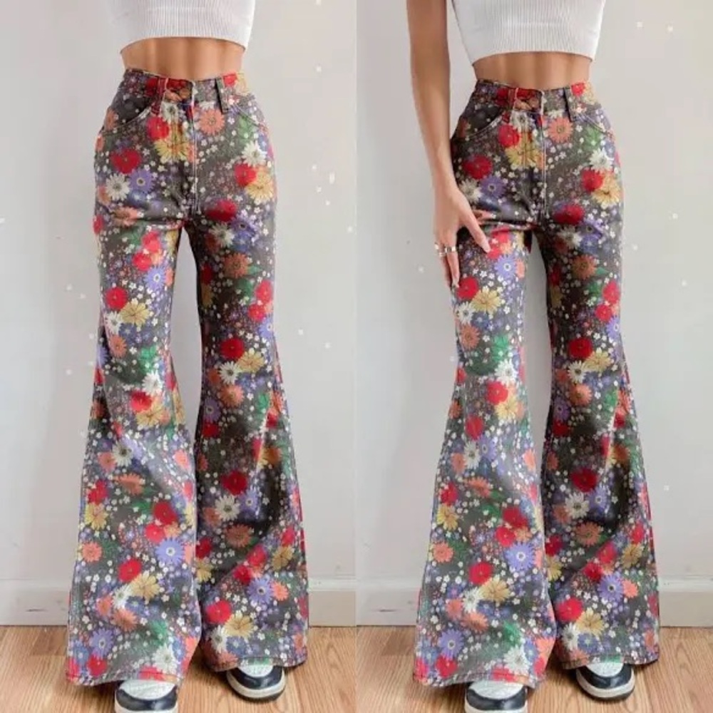 Floral High-Waisted Flare Pants